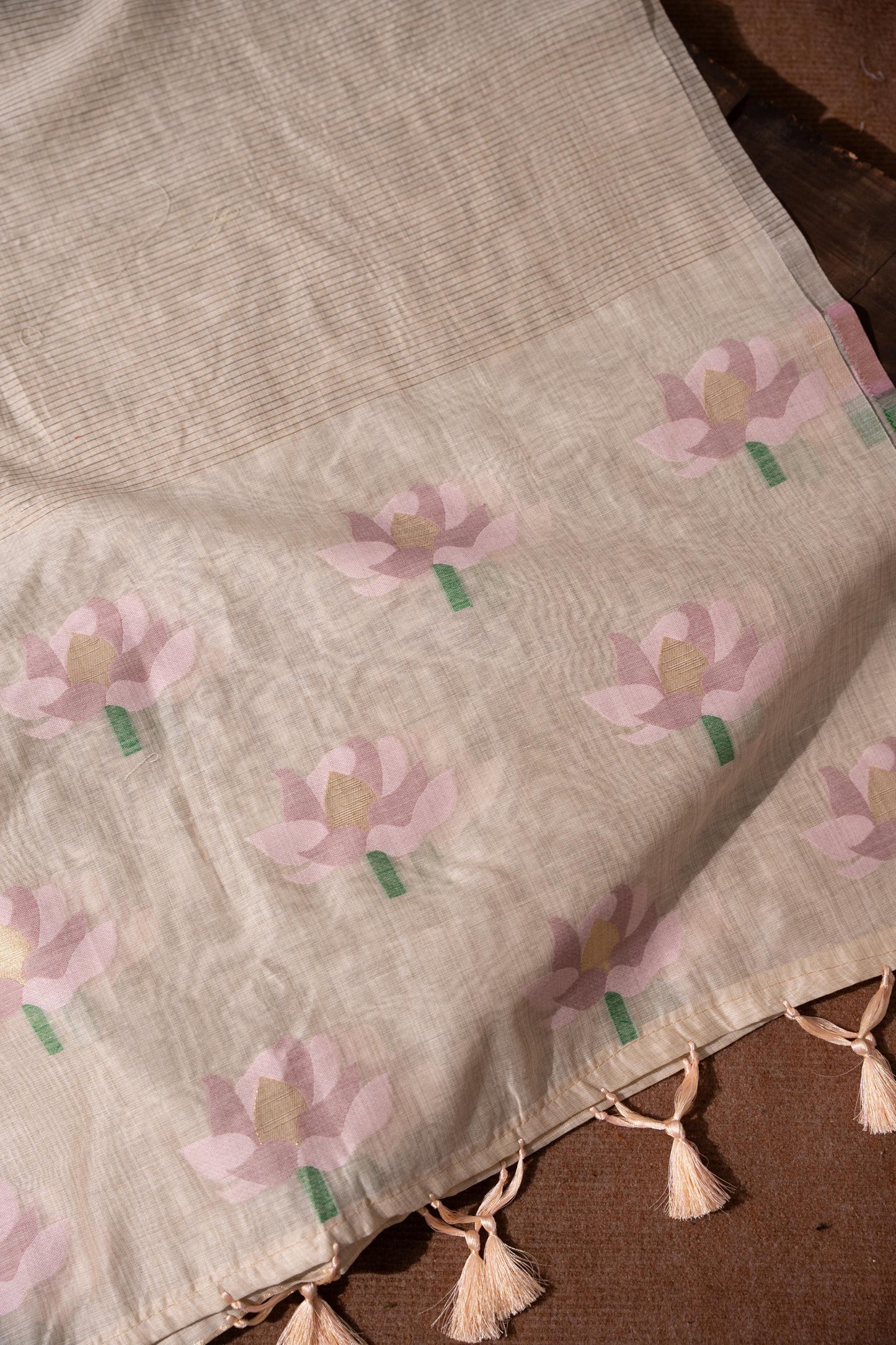 Simply Floral Beige & Lavender Cotton Unstitched Suit Set