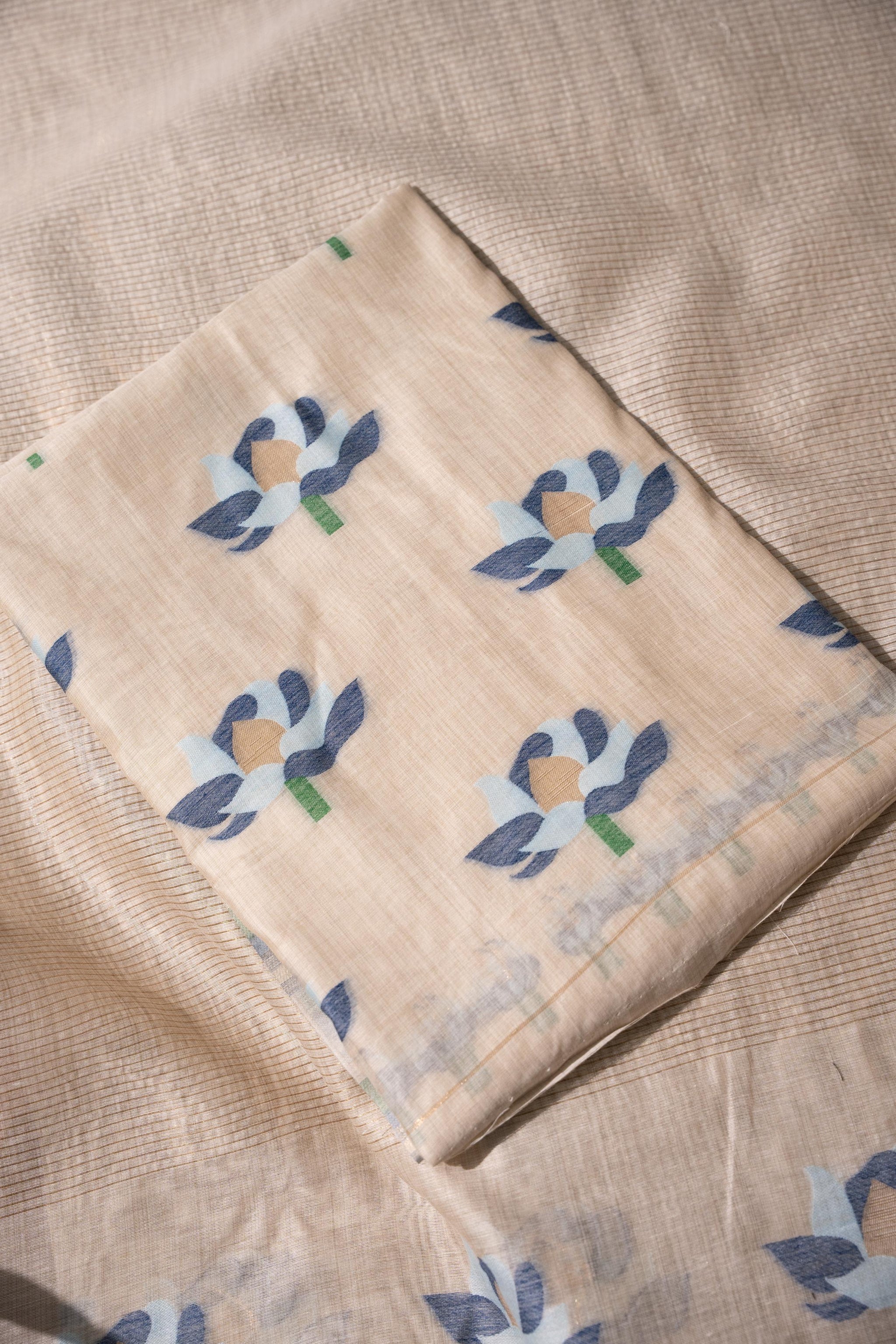 Simply Floral Beige & Navy Cotton Unstitched Suit Set