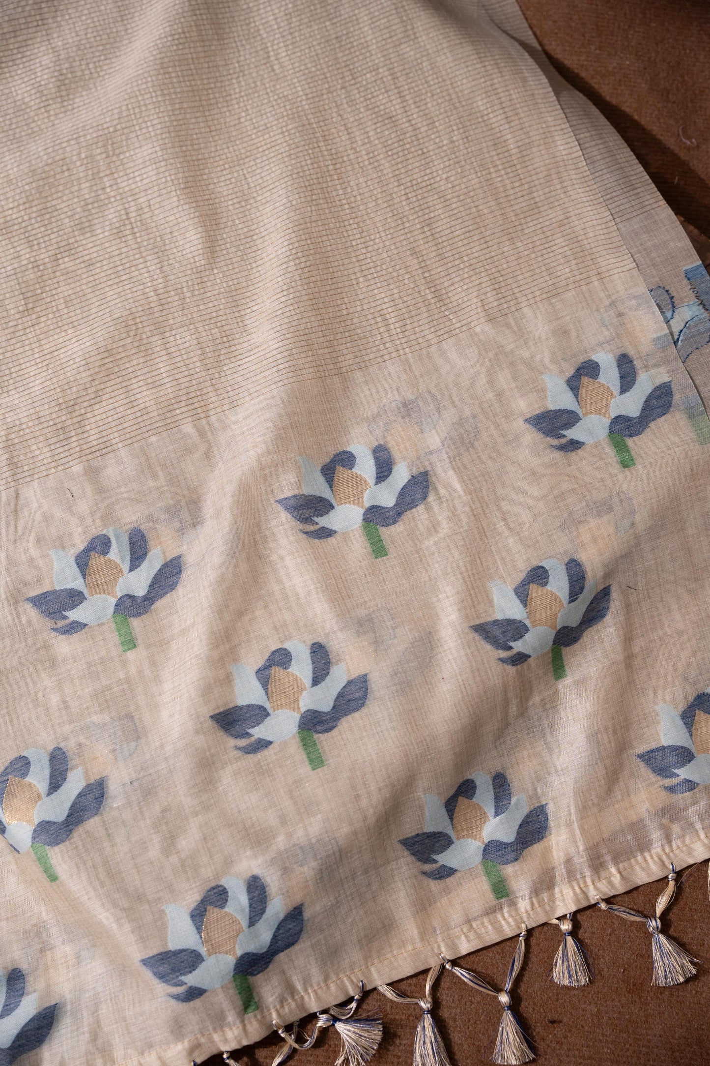 Simply Floral Beige & Navy Cotton Unstitched Suit Set