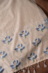 Simply Floral Beige & Navy Cotton Unstitched Suit Set