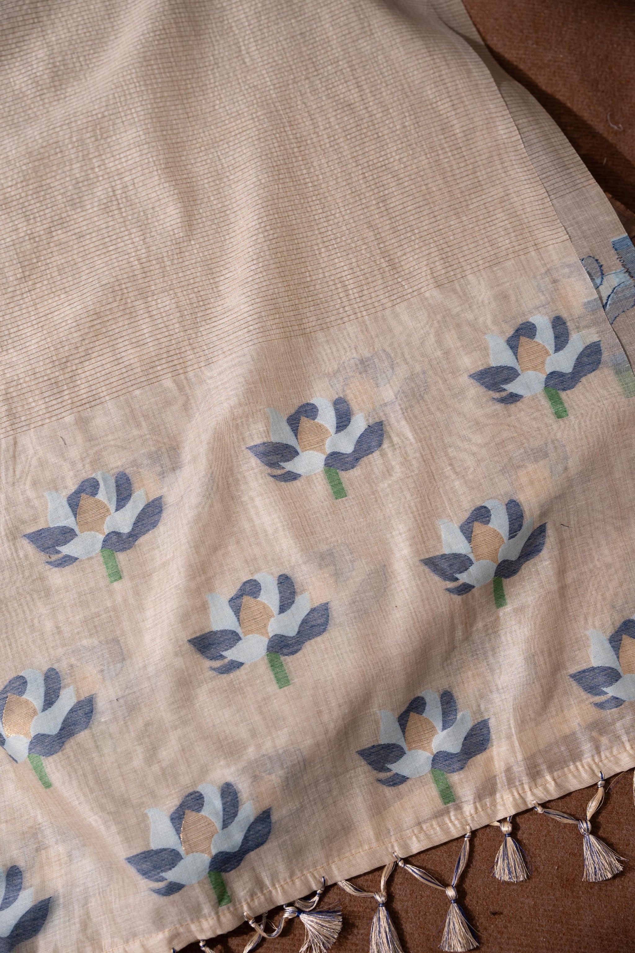 Simply Floral Beige & Navy Cotton Unstitched Suit Set
