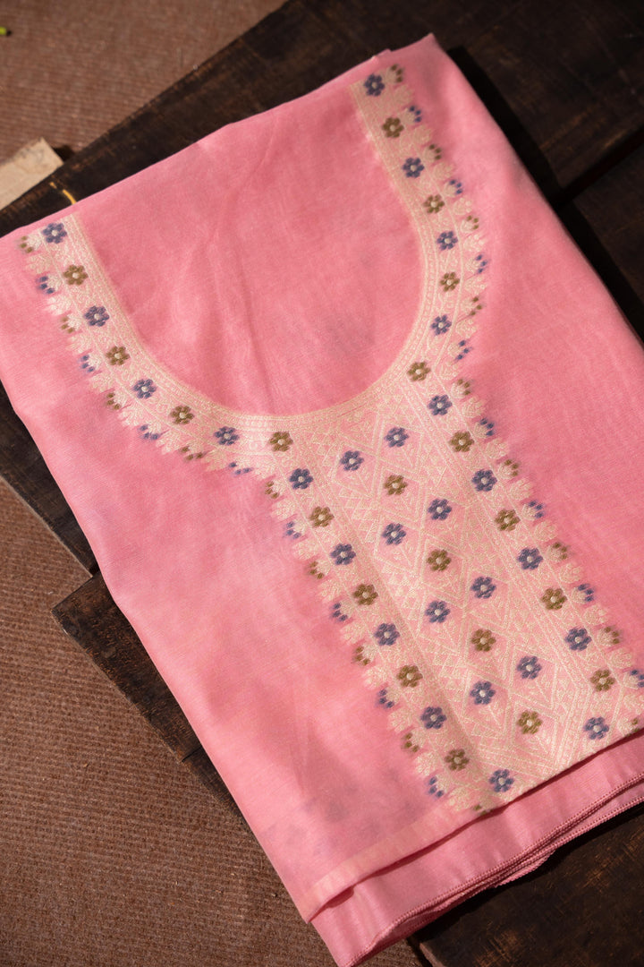 Sculpted Simplicity Pink Muga Cotton Unstitched Suit Set