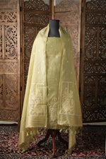 Load image into Gallery viewer, Elysian Weaves Green Jamdani Muga Cotton Unstitched Suit Set
