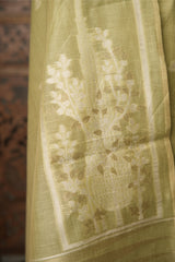 Elysian Weaves Green Jamdani Muga Cotton Unstitched Suit Set