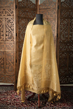 Load image into Gallery viewer, Elysian Weaves Yellow Jamdani Muga Cotton Unstitched Suit Set
