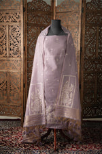 Load image into Gallery viewer, Elysian Weaves Lavender Jamdani Muga Cotton Unstitched Suit Set
