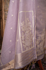 Load image into Gallery viewer, Elysian Weaves Lavender Jamdani Muga Cotton Unstitched Suit Set
