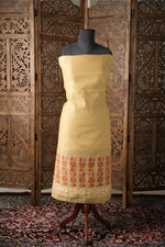 Load image into Gallery viewer, Threads &amp; Tales Yellow Jamdani Muga Cotton Unstitched Suit Set
