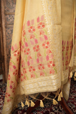 Load image into Gallery viewer, Threads &amp; Tales Yellow Jamdani Muga Cotton Unstitched Suit Set
