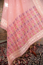 Load image into Gallery viewer, Threads &amp; Tales Pink Jamdani Muga Cotton Unstitched Suit Set
