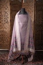 Load image into Gallery viewer, Threads &amp; Tales Lavender Jamdani Muga Cotton Unstitched Suit Set
