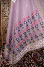 Load image into Gallery viewer, Threads &amp; Tales Lavender Jamdani Muga Cotton Unstitched Suit Set
