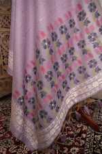 Load image into Gallery viewer, Threads &amp; Tales Lavender Jamdani Muga Cotton Unstitched Suit Set
