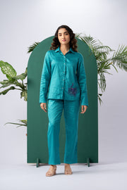 Mystic Peacock Cotton Satin Co-ord Set