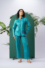 Mystic Peacock Cotton Satin Co-ord Set