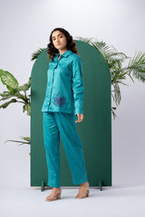 Mystic Peacock Cotton Satin Co-ord Set