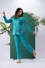 Mystic Peacock Cotton Satin Co-ord Set