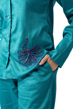 Load image into Gallery viewer, Mystic Peacock Cotton Satin Co-ord Set

