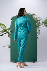 Mystic Peacock Cotton Satin Co-ord Set