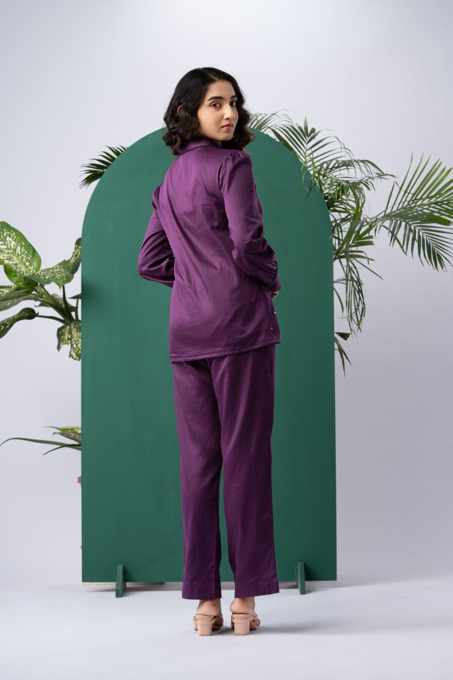 Purple Bloom Cotton Satin Co-ord Set