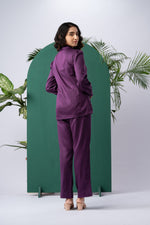 Load image into Gallery viewer, Purple Bloom Cotton Satin Co-ord Set
