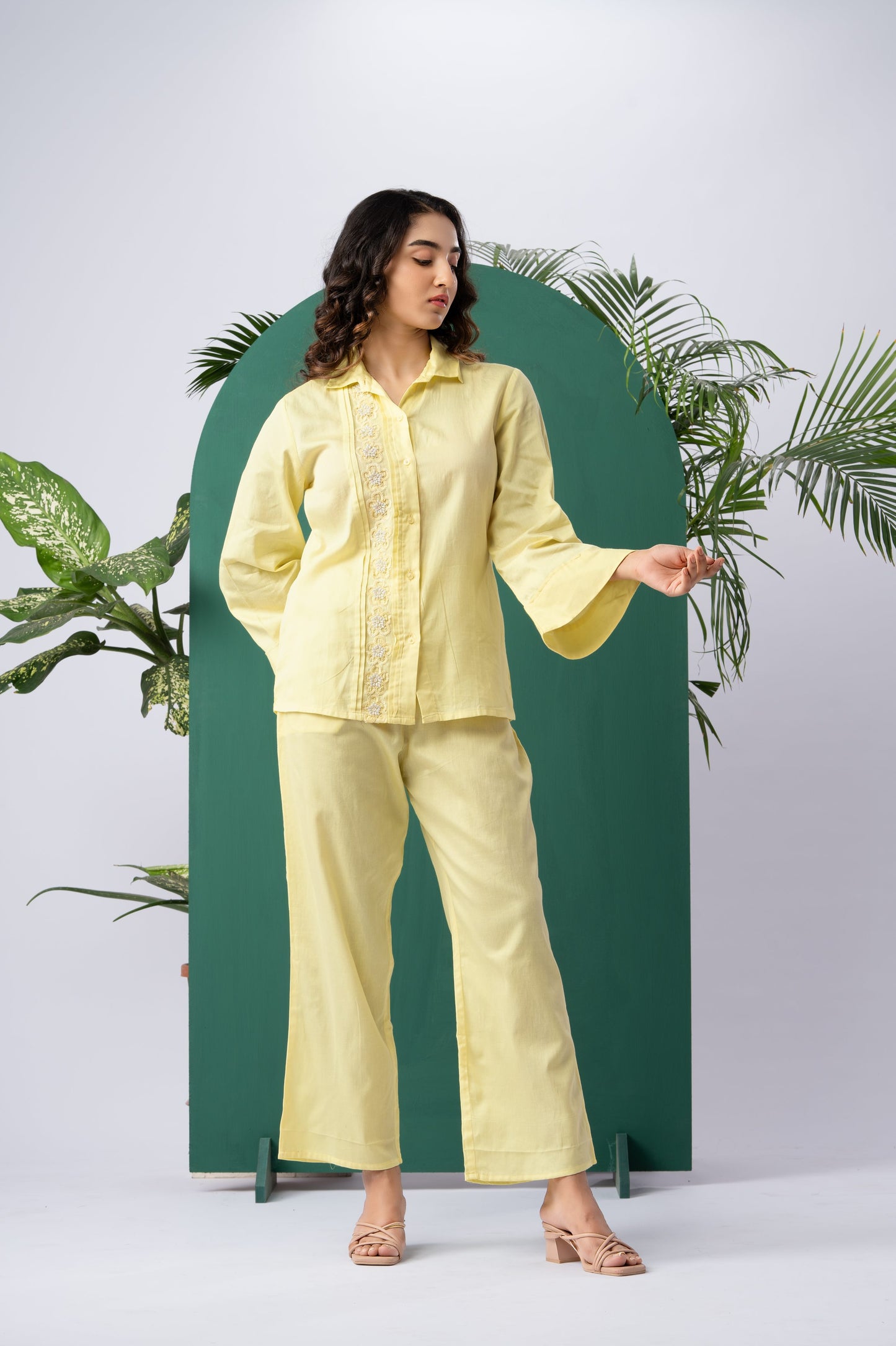 Butter Bloom Yellow Cotton Satin Co-ord Set