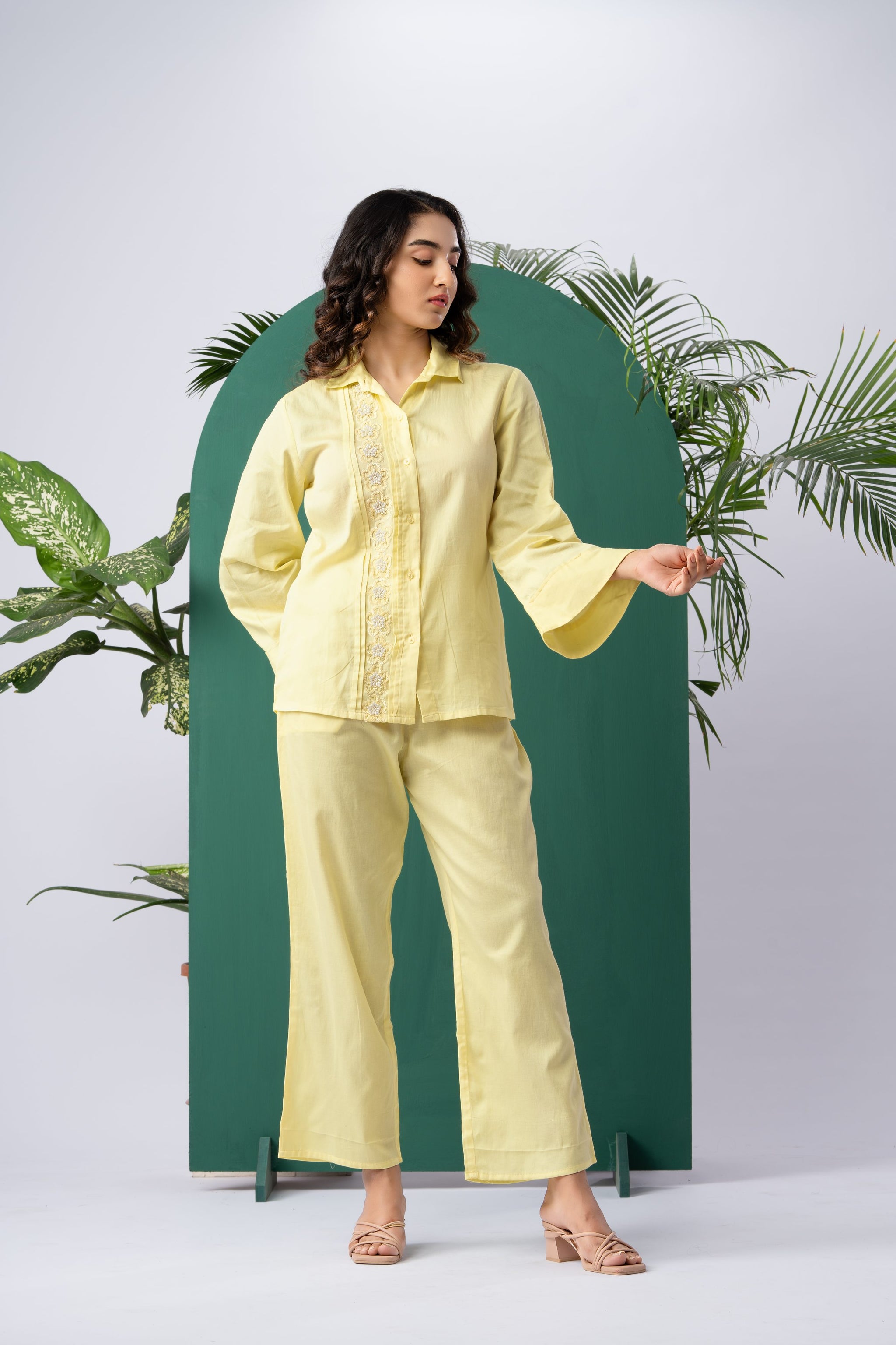 Butter Bloom Yellow Cotton Satin Co-ord Set