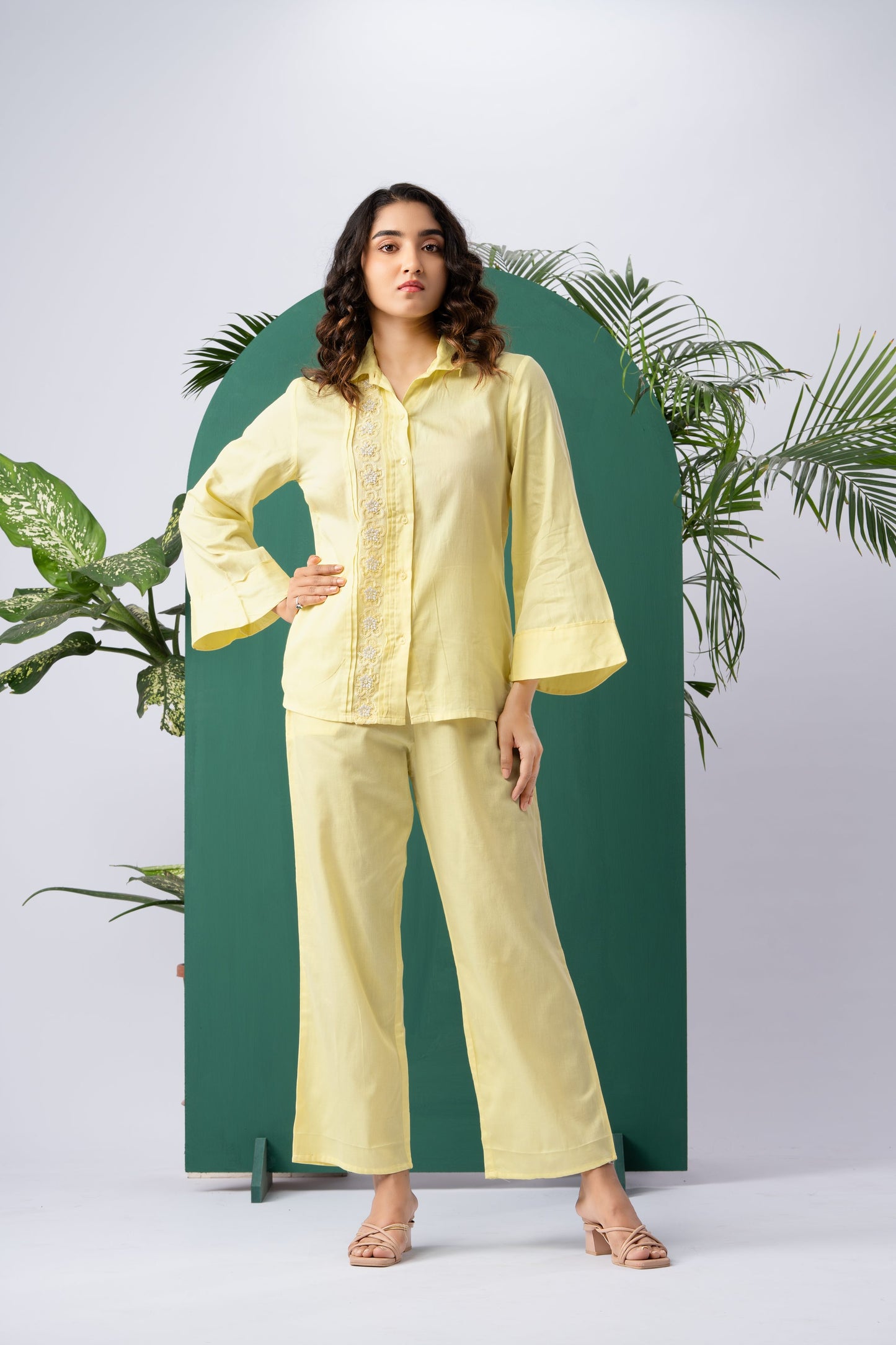 Butter Bloom Yellow Cotton Satin Co-ord Set