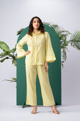 Butter Bloom Yellow Cotton Satin Co-ord Set
