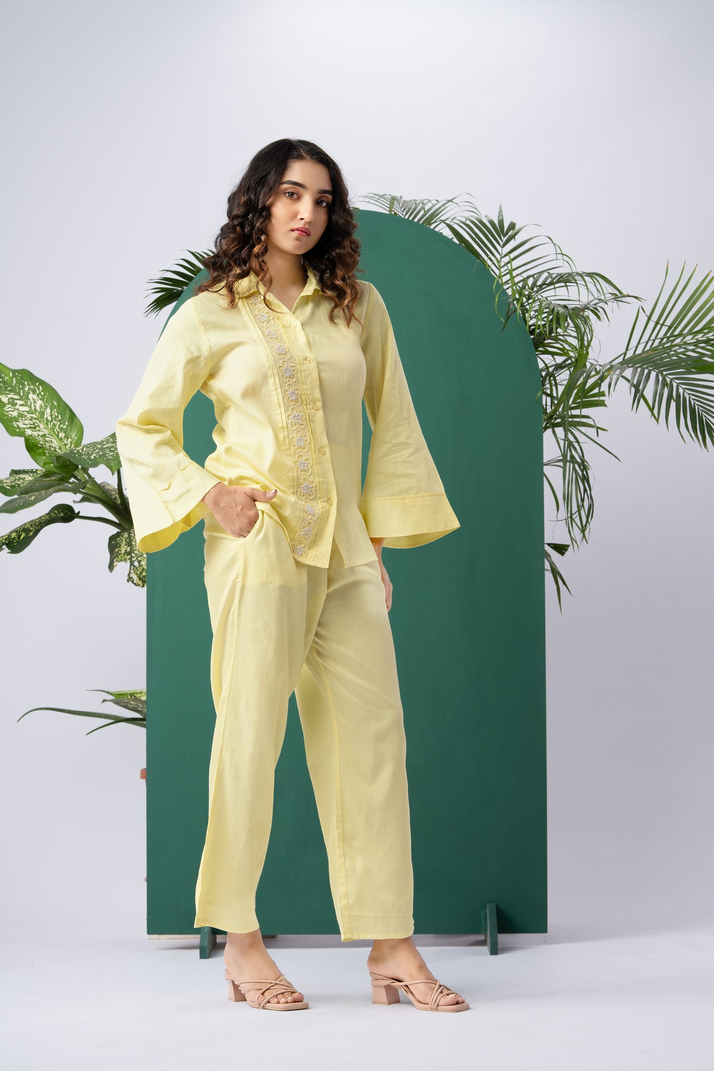 Butter Bloom Yellow Cotton Satin Co-ord Set