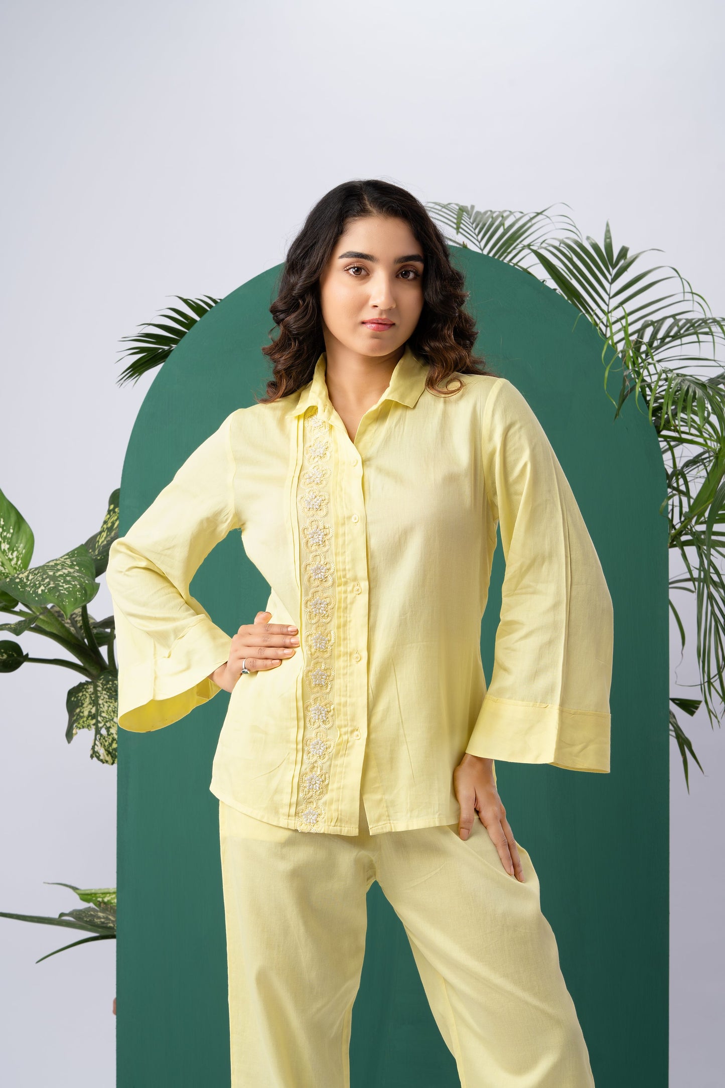 Butter Bloom Yellow Cotton Satin Co-ord Set