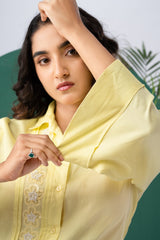 Butter Bloom Yellow Cotton Satin Co-ord Set
