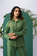 Golden Wing Green Cotton Linen Co-ord Set