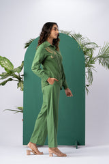 Golden Wing Green Cotton Linen Co-ord Set