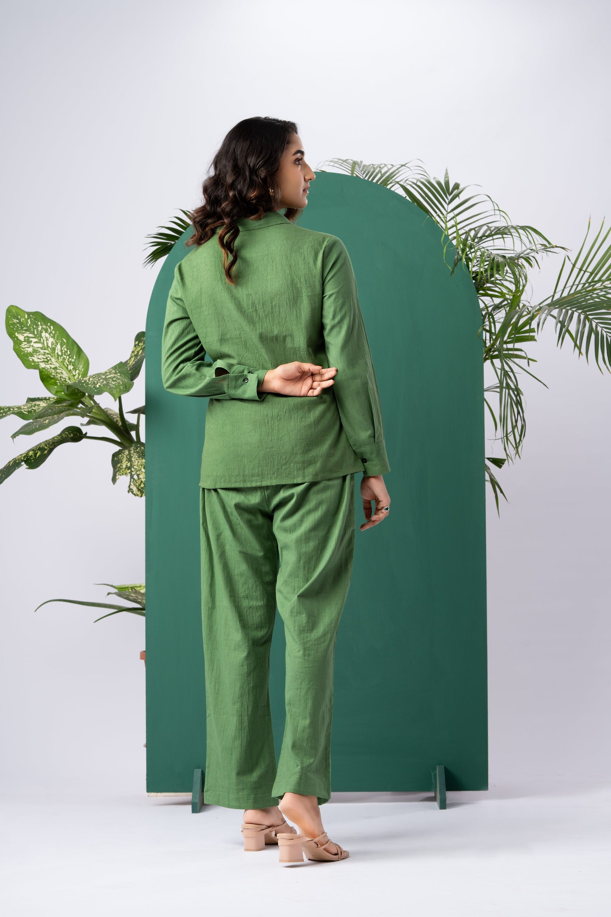 Golden Wing Green Cotton Linen Co-ord Set