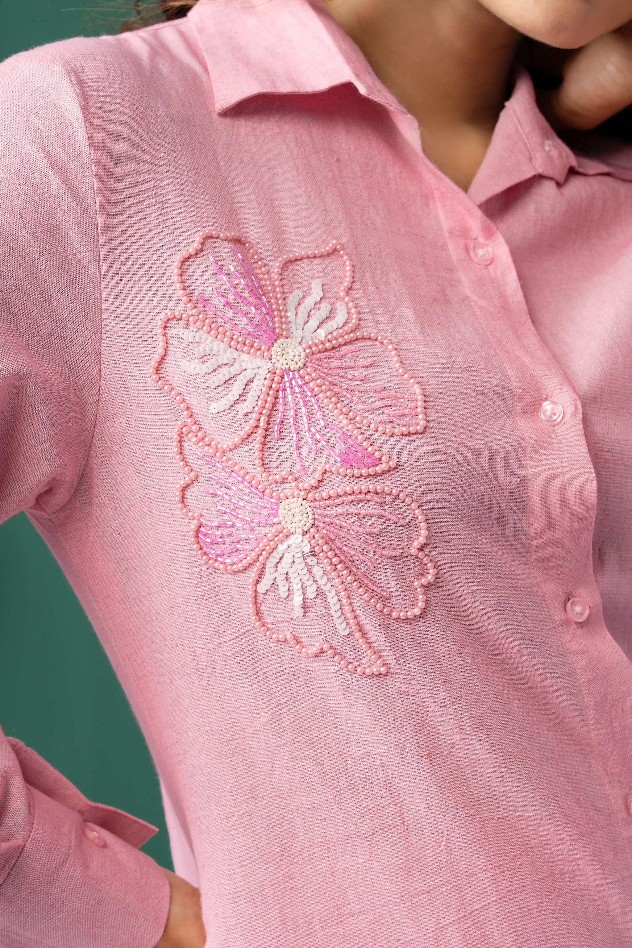 Blush Bloom Pink Cotton Linen Co-ord Set