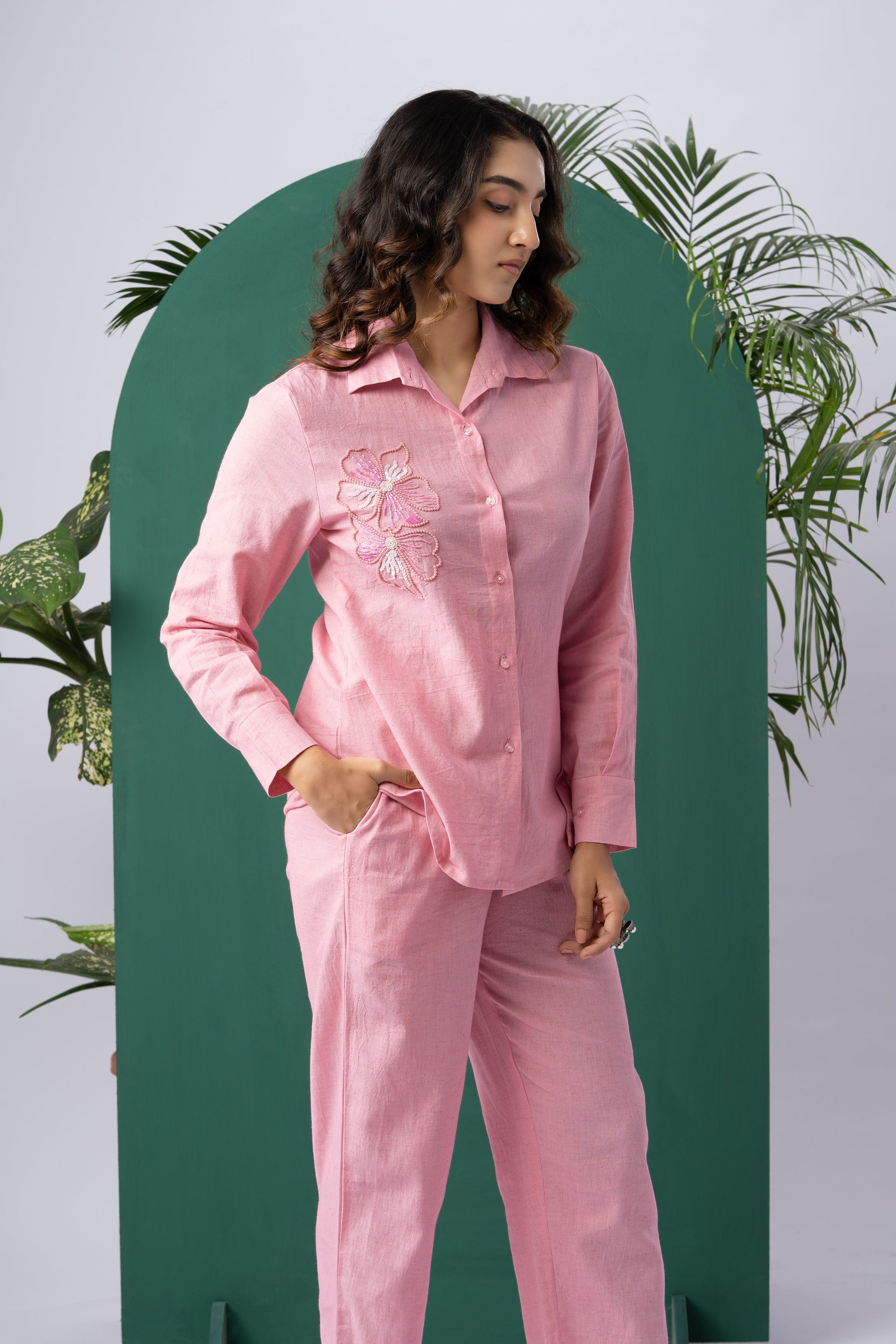 Blush Bloom Pink Cotton Linen Co-ord Set