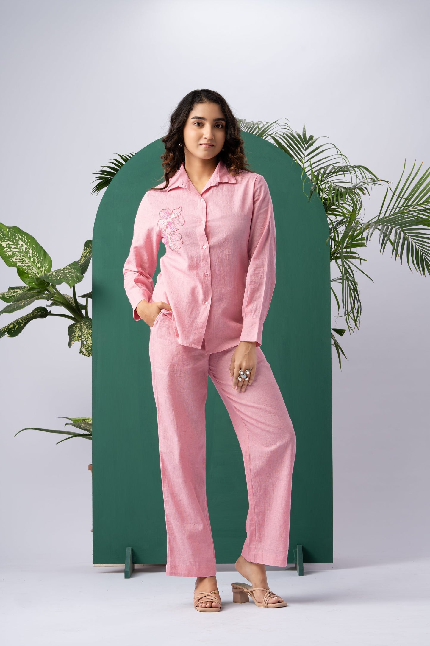 Blush Bloom Pink Cotton Linen Co-ord Set