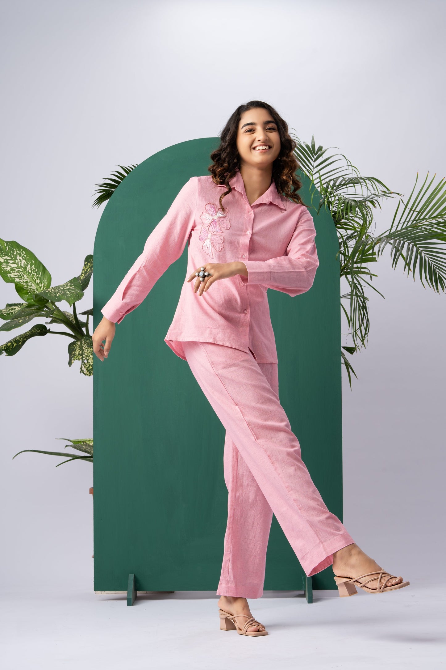 Blush Bloom Pink Cotton Linen Co-ord Set