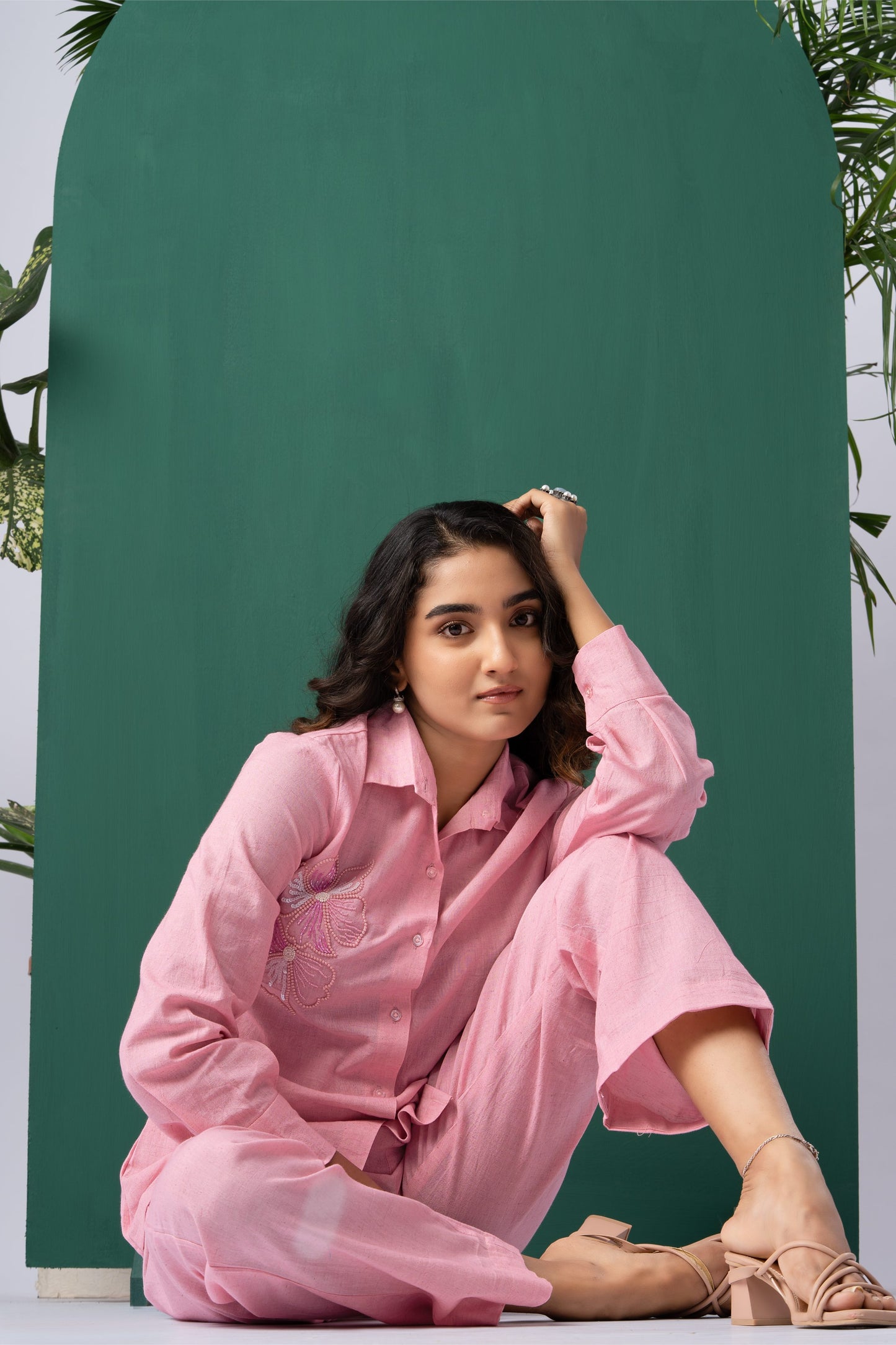 Blush Bloom Pink Cotton Linen Co-ord Set