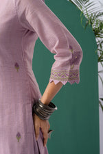 Load image into Gallery viewer, Bare Embellish Lavender Muga Cotton Stitched Suit Sets
