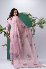 Load image into Gallery viewer, Bare Embellish Lavender Muga Cotton Stitched Suit Sets
