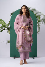 Load image into Gallery viewer, Bare Embellish Lavender Muga Cotton Stitched Suit Sets
