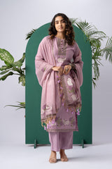 Bare Embellish Lavender Muga Cotton Stitched Suit Sets