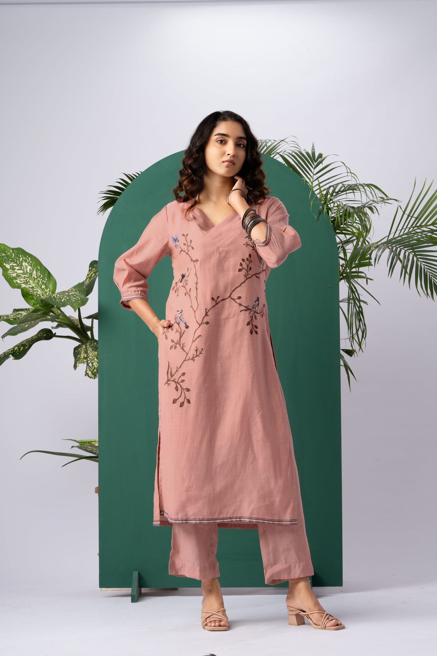 Silk & Stories Pink Viscose Cotton Stitched Suit Sets