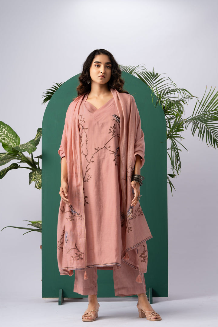Silk & Stories Pink Viscose Cotton Stitched Suit Sets
