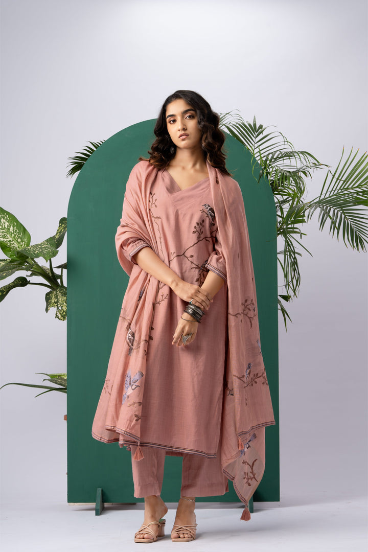 Silk & Stories Pink Viscose Cotton Stitched Suit Sets