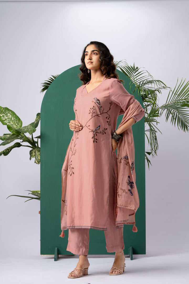 Silk & Stories Pink Viscose Cotton Stitched Suit Sets
