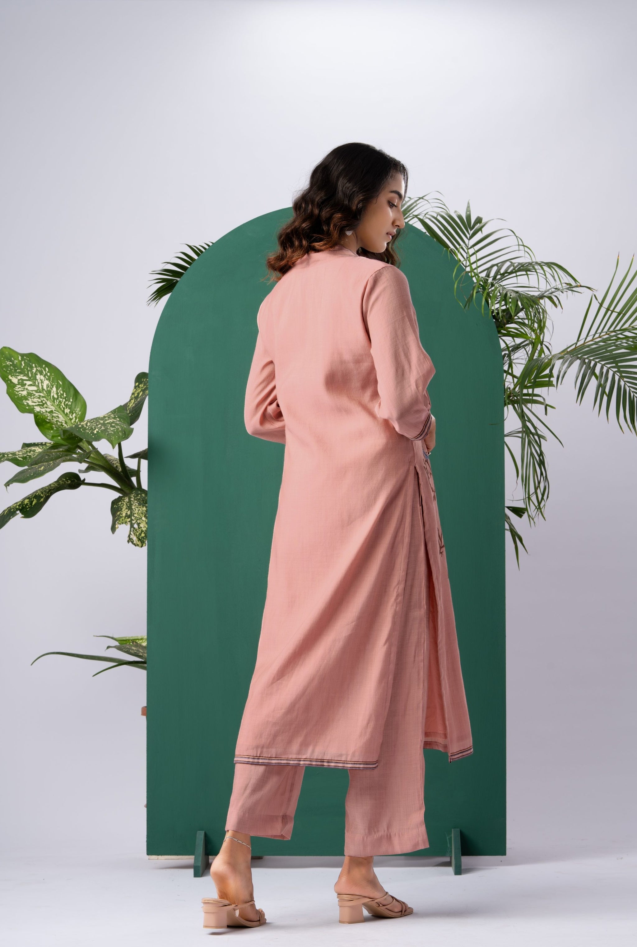 Silk & Stories Pink Viscose Cotton Stitched Suit Sets