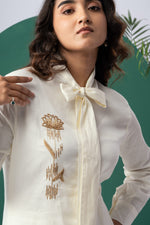 Load image into Gallery viewer, Golden Blossom Off-White Cotton Satin Co-ord Set
